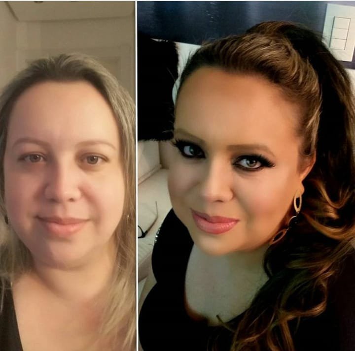 Antes e depois de maquiagem realizada por Debie Monteiro